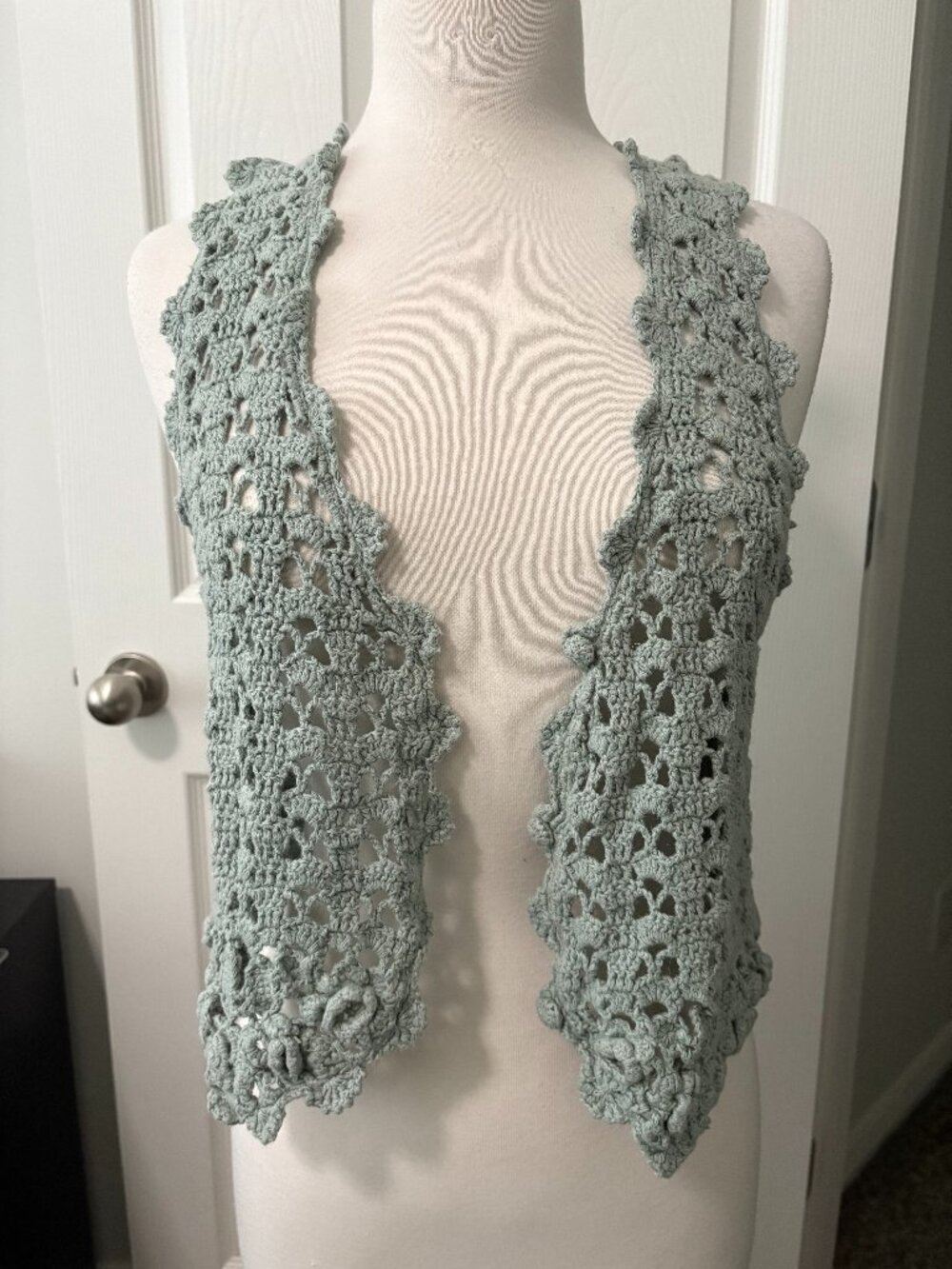 Vintage One Step Up Knitted by Hand Vest Mint Green Size S